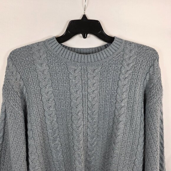 Tahari Cable Knit Crewneck Blue Sweater Women's Size Large - Picture 2 of 11